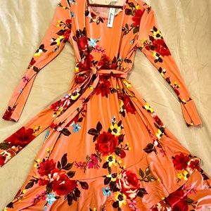 Pink Floral Dress w/ bow tie belt